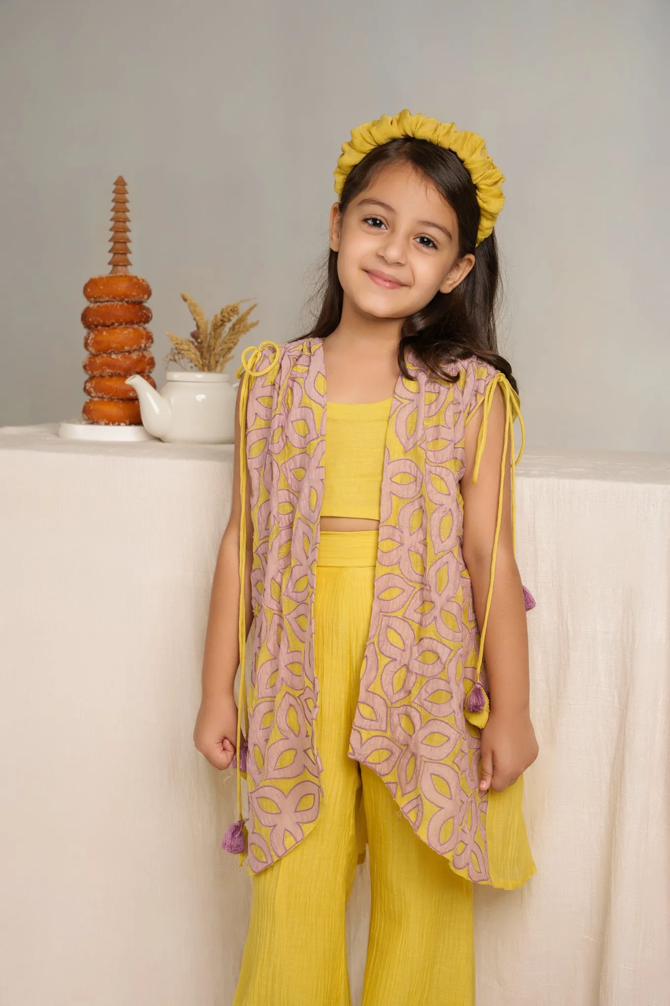 Yellow chanderi silk hand embroidered co-ord set