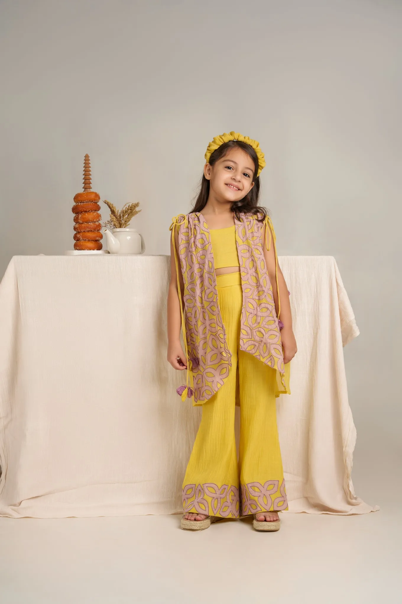 Yellow chanderi silk hand embroidered co-ord set