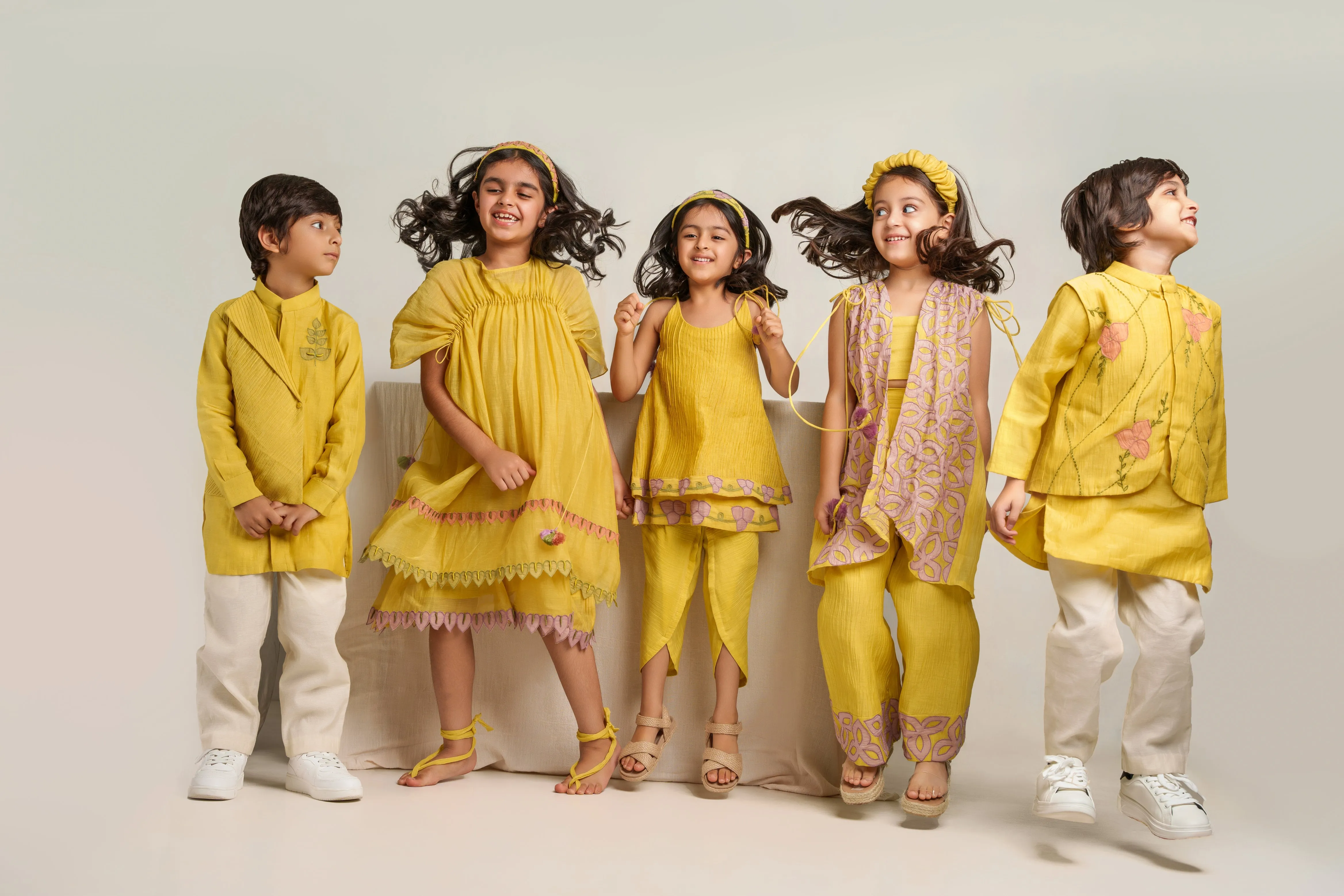 Yellow chanderi silk hand embroidered co-ord set