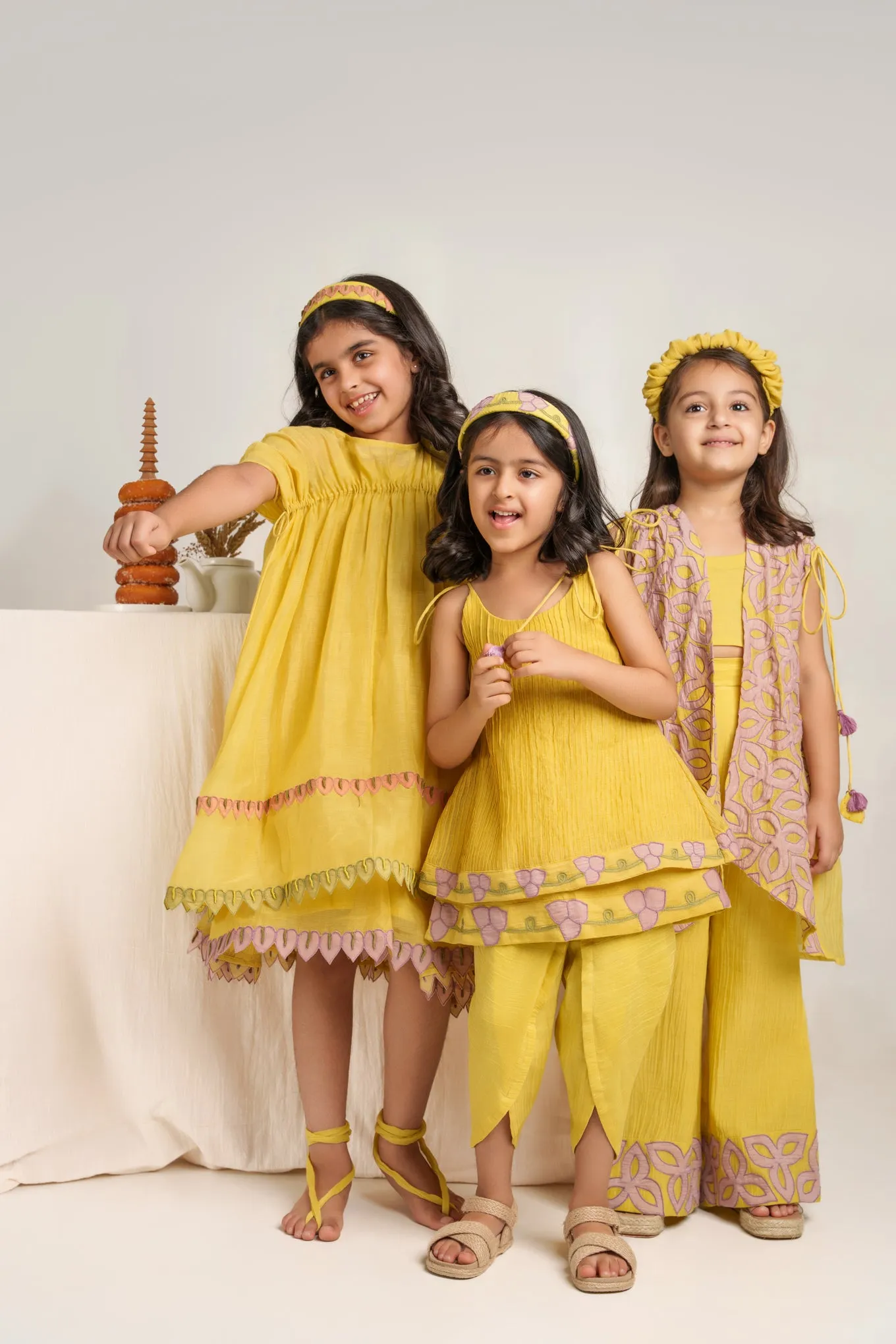 Yellow chanderi silk hand embroidered co-ord set