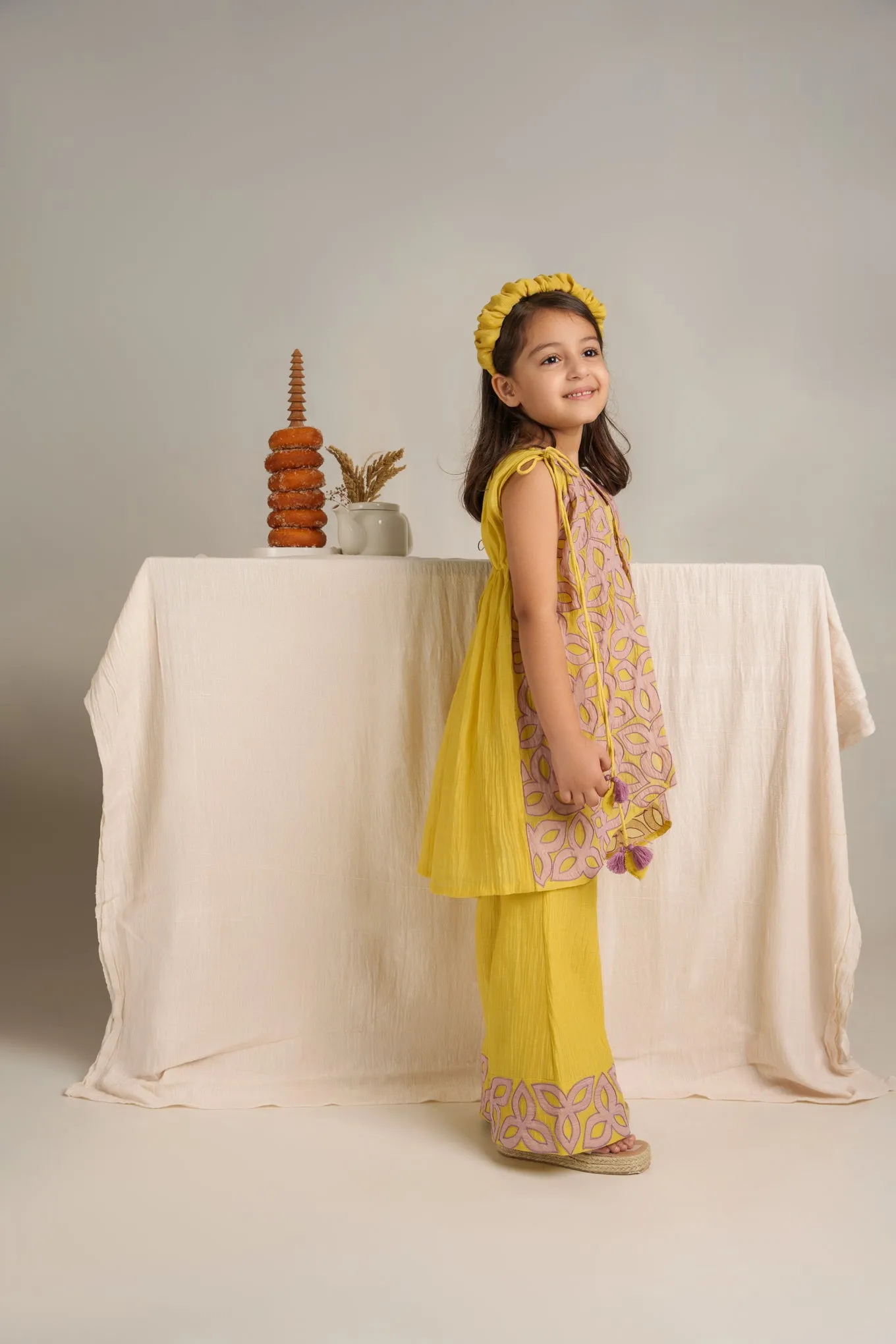 Yellow chanderi silk hand embroidered co-ord set