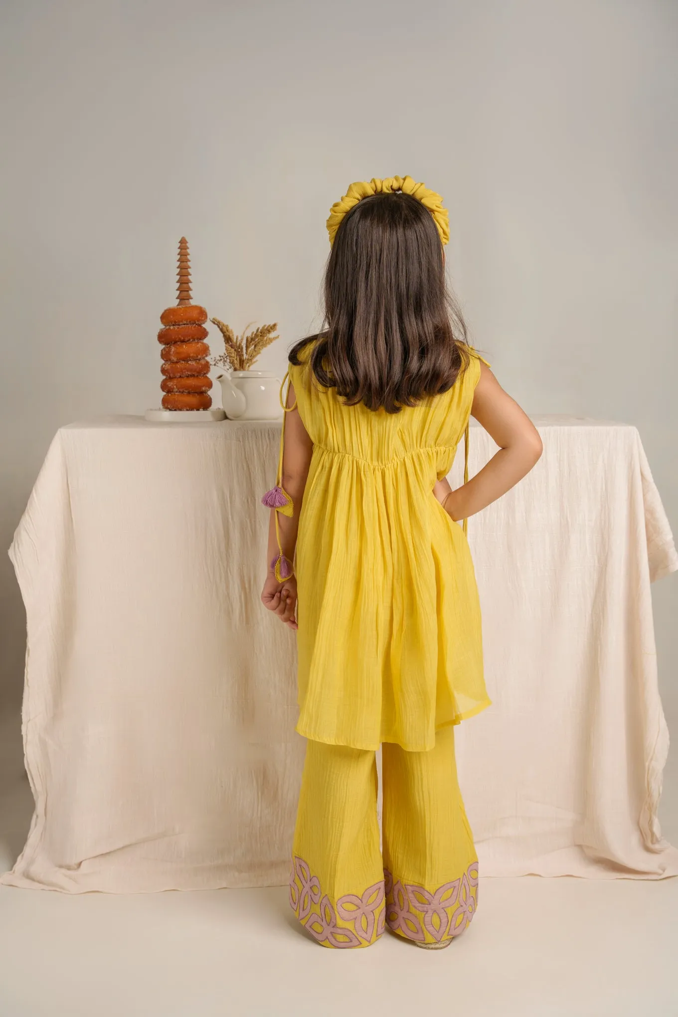 Yellow chanderi silk hand embroidered co-ord set