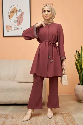 ZRF Women Spanish Flared Pants Tunic Set - Rose Pink - Apatzingan de la Constitucion